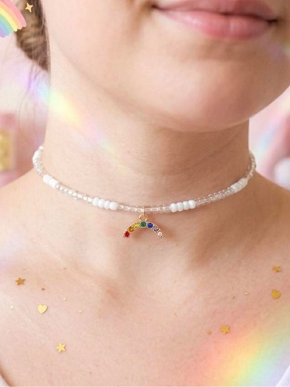 Rainbow Beaded Choker Necklace 🌈